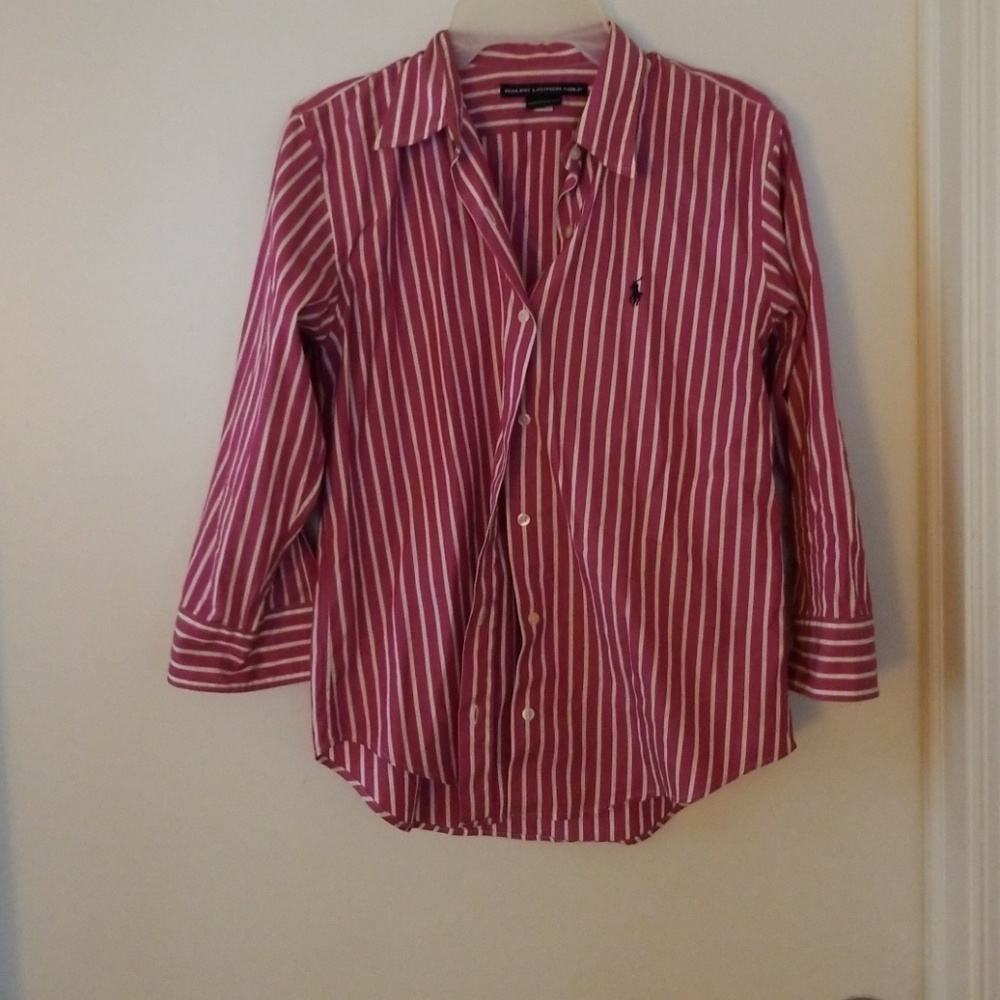 Polo Ralph Lauren purple and white striped button